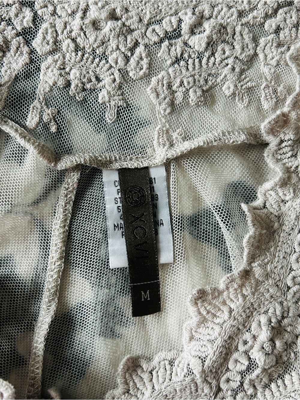 XCVI Lace-Embroidered Sheer Peasant Blouse in Taupe - Picture 3 of 5
